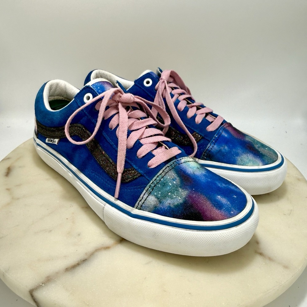 Vans Old Skool Pro Custom Cosmic Galaxy Glitter Blue Pink Skate Shoes M8 W9.5